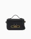 Emporio Armani Smooth Leather Shoulder Bag With Metal Eagle Logo In Black