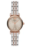 Emporio Armani Crystal Marker Two-tone Bracelet Watch, 22mm In Silver/rose Gold