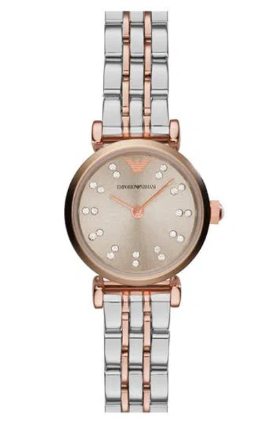 Emporio Armani Crystal Marker Two-tone Bracelet Watch, 22mm In Silver/rose Gold