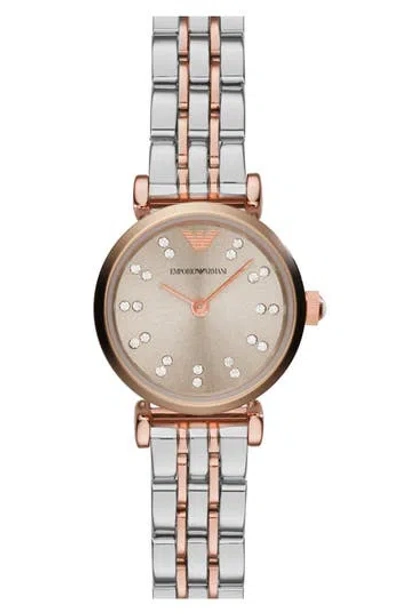 Emporio Armani Crystal Marker Two-tone Bracelet Watch, 22mm In Metallic