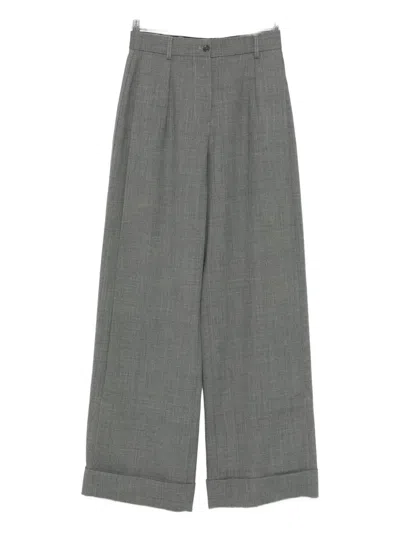 Emporio Armani Tailored Wide Leg Trousers With Cuffed Hem In Gray