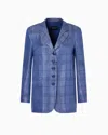 Emporio Armani Cupro-blend Single-breasted Blazer With Check Motif In Blue