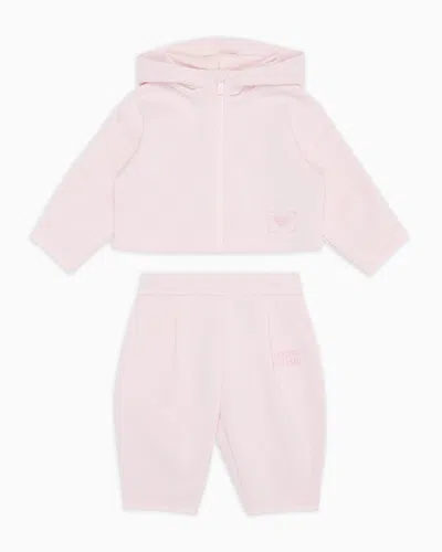 Emporio Armani Kids' Cupro-touch Jersey Tracksuit With Zip-up Hooded Sweatshirt In Pink