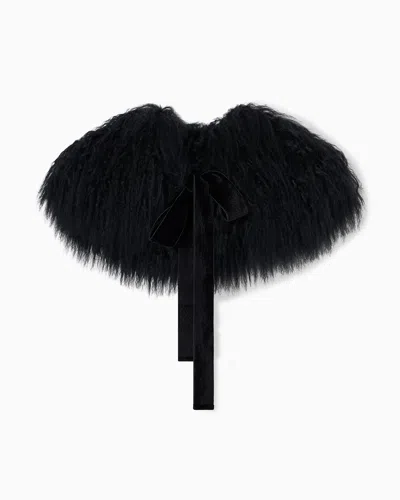 Emporio Armani Curly Mongolian Lamb Fur Collar In Black