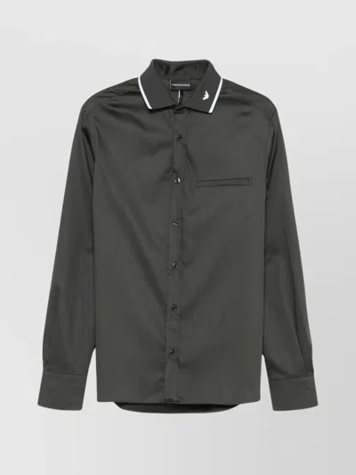 Emporio Armani Curved Hem Darted Shirt With Striped Collar In Green