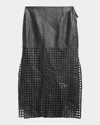 Emporio Armani Cutout Leather Midi Skirt In Black