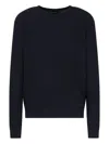 Emporio Armani Virgin Wool Jumper With Embossed Jacquard Pattern In Blue