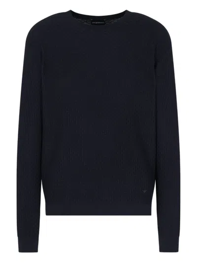 EMPORIO ARMANI DARK BLUE CREWNECK LOGO SWEATER