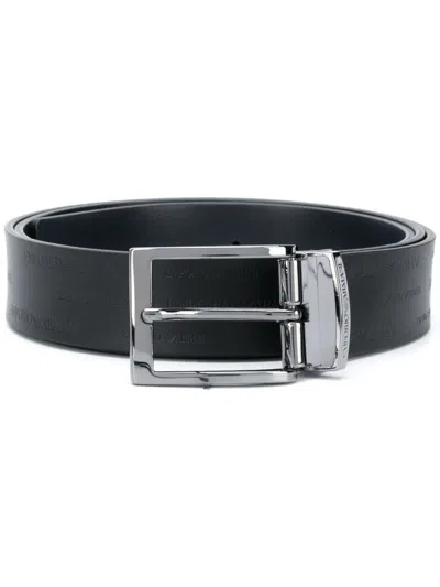 Emporio Armani Dark Blue Logo Buckle Belt In Black