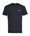 Emporio Armani Dark Blue Logo-embroidered Round Collar T-shirt In Black