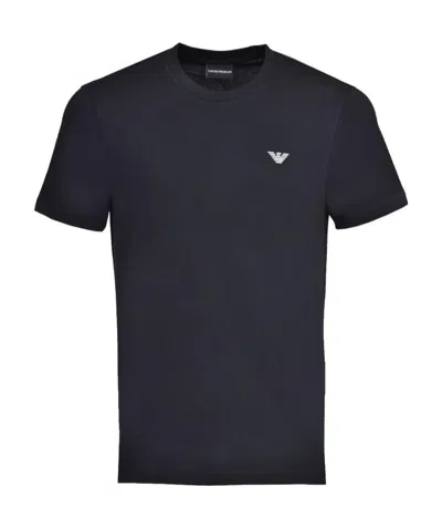Emporio Armani Dark Blue Logo-embroidered Round Collar T-shirt In Black