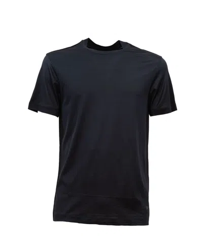 Emporio Armani Dark Blue Logo Printed T-shirt With Round Neck In Black