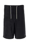 Emporio Armani Dark Blue Suede Bermuda Shorts In Black