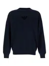 Emporio Armani Black Crewneck Sweater With Logo Embroidery On The Front In Wool Man In Blu