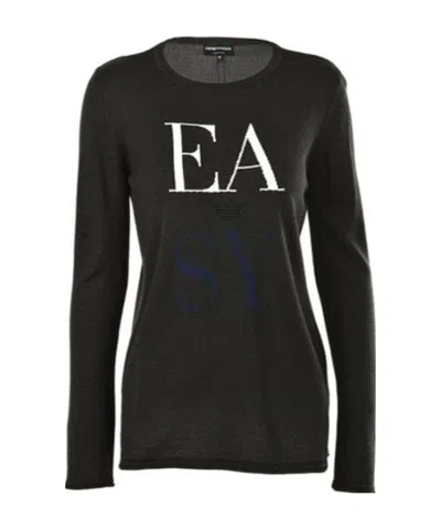 Emporio Armani Dark Gray Logo Long Sweater In Black