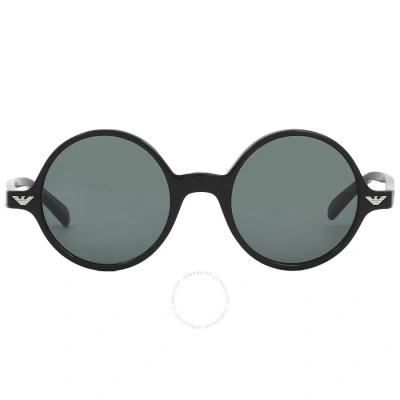 Emporio Armani Dark Green Round Unisex Sunglasses Ea 501m 501771 47 In Dark / Green