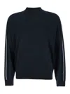 Emporio Armani Dark Grey Crewneck Sweater With Stripe Detail On The Sleeve In Blue