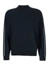 Emporio Armani Dark Grey Crewneck Sweater With Stripe Detail On The Sleeve In Wool Man In Black