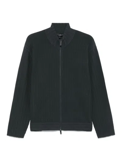 Emporio Armani Dark Grey Full Zip Sweater In Gray