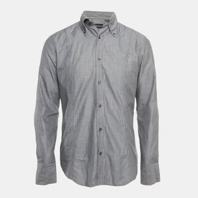 Pre-owned Emporio Armani Dark Grey Striped Cotton Button Front Shirt S In Gray