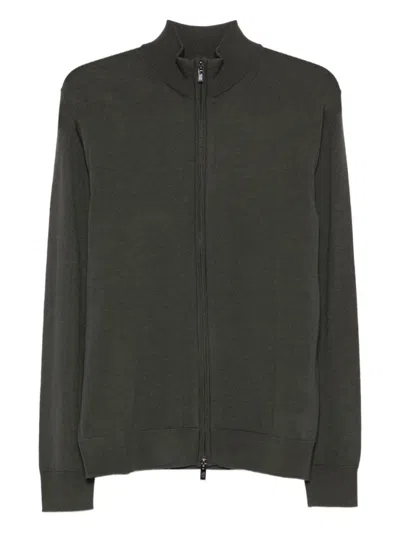 EMPORIO ARMANI DARK GREY WOOL ZIPPED CARDIGAN