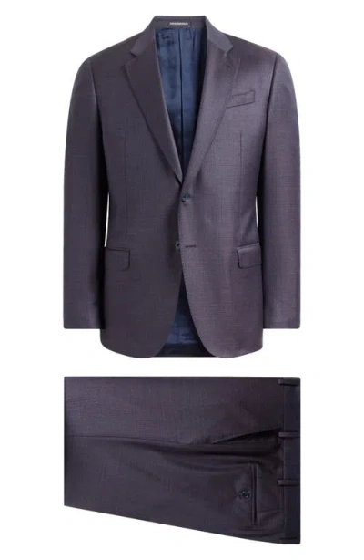 Emporio Armani Dark Purple Melange Wool Suit In Blue