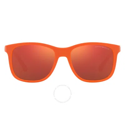 Emporio Armani Dark Violet Mirrored Red Rectangular Men's Sunglasses Ea4184 59326q 49 In Orange