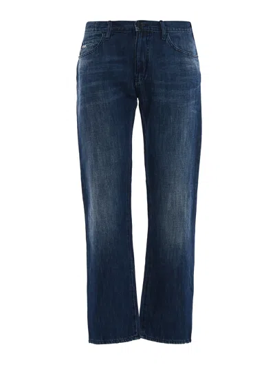 Emporio Armani Dark Wash Cotton And Linen Jeans