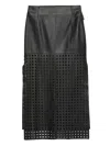 Emporio Armani Polygon Capsule Collection Midi Skirt In Vegetable-tanned Nappa Leather With Laser-cut Perforations In Black