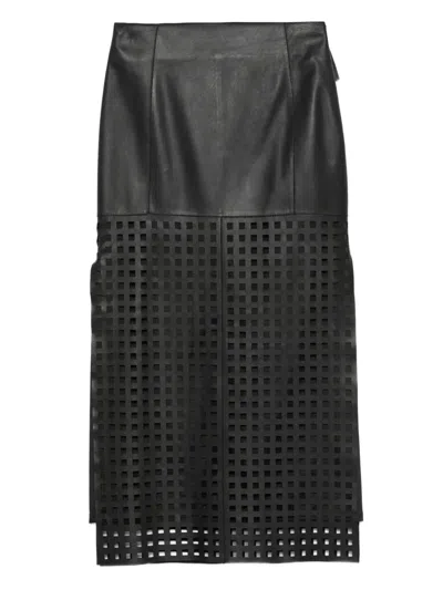 EMPORIO ARMANI DARTED-SEAMS LEATHER CUT-OUT SKIRT