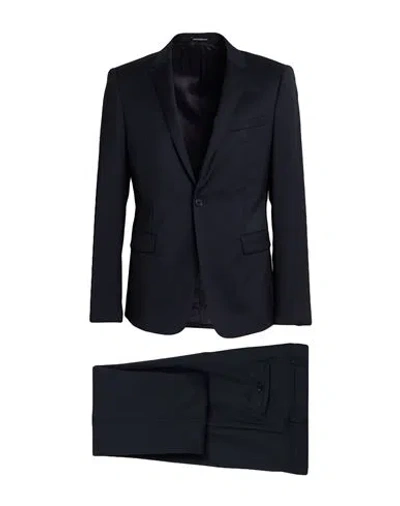 Emporio Armani David Line Man Suit Midnight Blue Size 48 Virgin Wool In Black