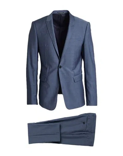 Emporio Armani David Line Man Suit Slate Blue Size 46 Wool