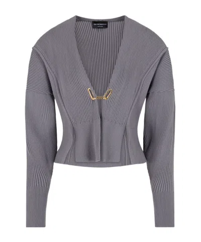 Emporio Armani Dawn To Dusk Rib-knit Cardigan In Gray