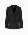 Emporio Armani Dawn To Dusk Single-breasted Stretch Wool Canvas Blazer In Black