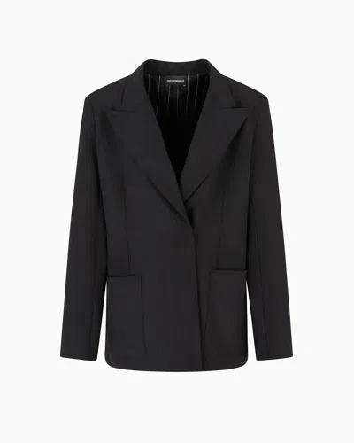 Emporio Armani Dawn To Dusk Single-breasted Stretch Wool Canvas Blazer In Black