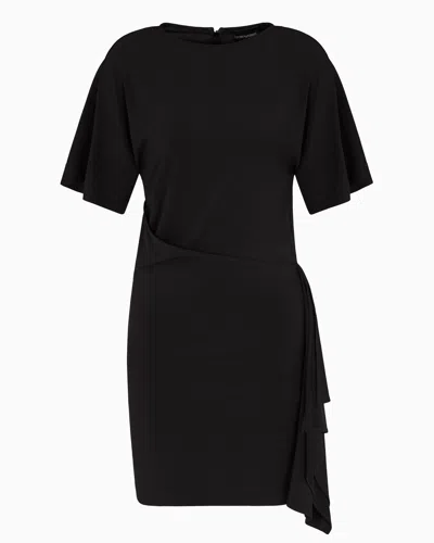 Emporio Armani Dawn To Dusk Stretch-jersey Dress With Flounce In Black