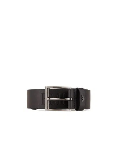 Emporio Armani Debossed-logo Leather Belt In Black