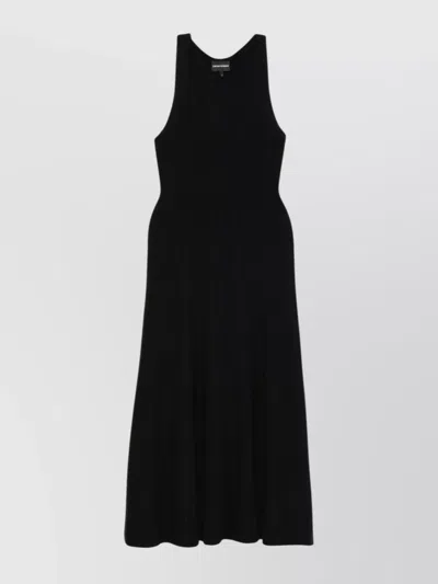 Emporio Armani Deep V-neckline Flared Skirt Midi Dress In Black