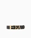 Emporio Armani Official Store Deer-print Belt With Shaped Ea Buckle In Black