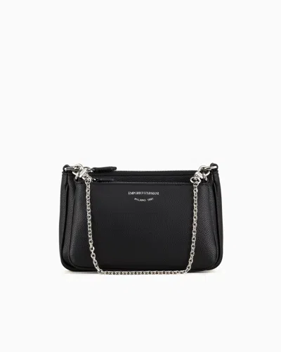 Emporio Armani Official Store Deer-print Double Mini Bag With Shoulder Strap In Black