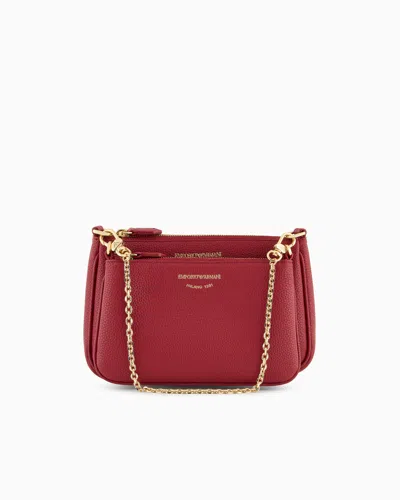 Emporio Armani Official Store Deer-print Double Mini Bag With Shoulder Strap In Bordeaux