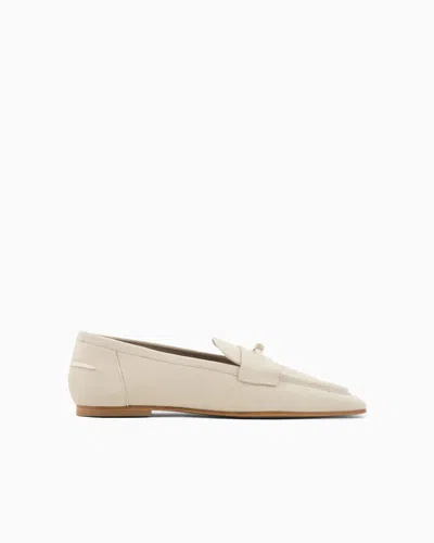 Emporio Armani Official Store Deer-print Leather Loafers In Beige