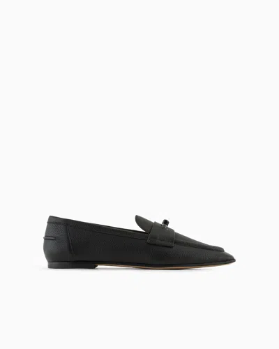 Emporio Armani Official Store Deer-print Leather Loafers In Black