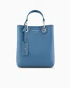 Emporio Armani Official Store Deer-print Myea Vertical Shopper Bag In Azure
