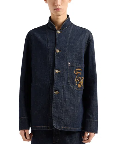 Emporio Armani Denim Blazer In Denim Blue