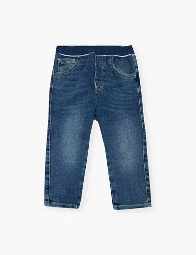 Emporio Armani Babies'  Denim Blu Md Branded-waistband Straight-leg Stretch-denim Blend Jeans 6-36 Months