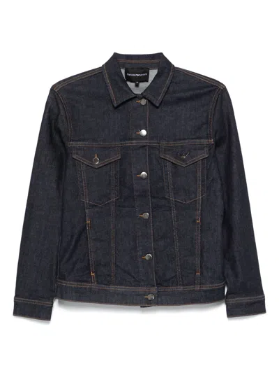 Emporio Armani Cotton Denim Jacket With Buttoned Cuffs In Blue