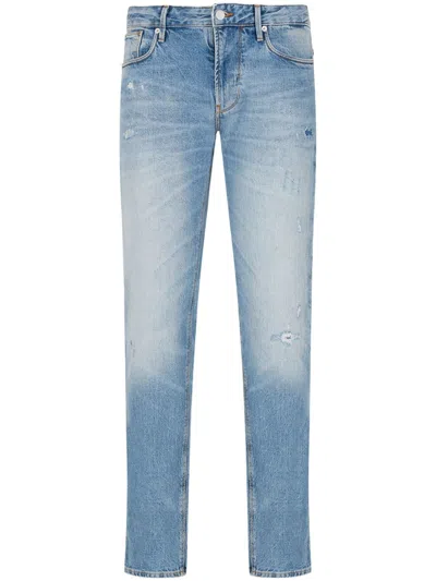 Emporio Armani J06 Distressed Slim-fit Jeans In Blue