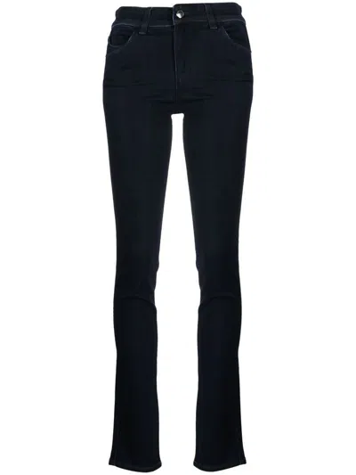 Emporio Armani High-waisted Slim-cut Trousers In Blue