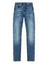 Emporio Armani Distressed Cotton Denim Jeans With Belt Loops In Blue